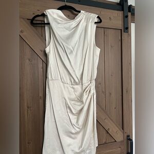 NEVER WORN Satin Draped High-Neck Mini Dress